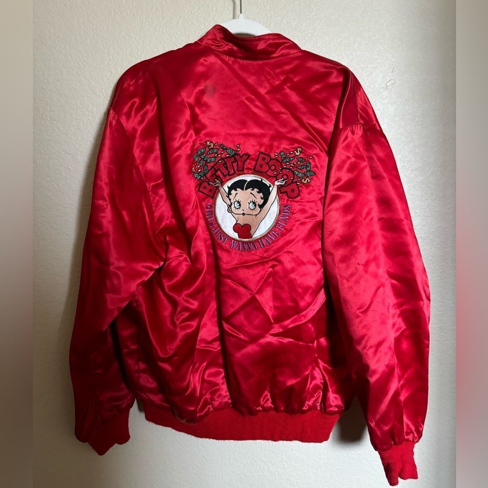 Vintage Betty Boop Satin Bomber Jacket Sz Medium Oversized Red